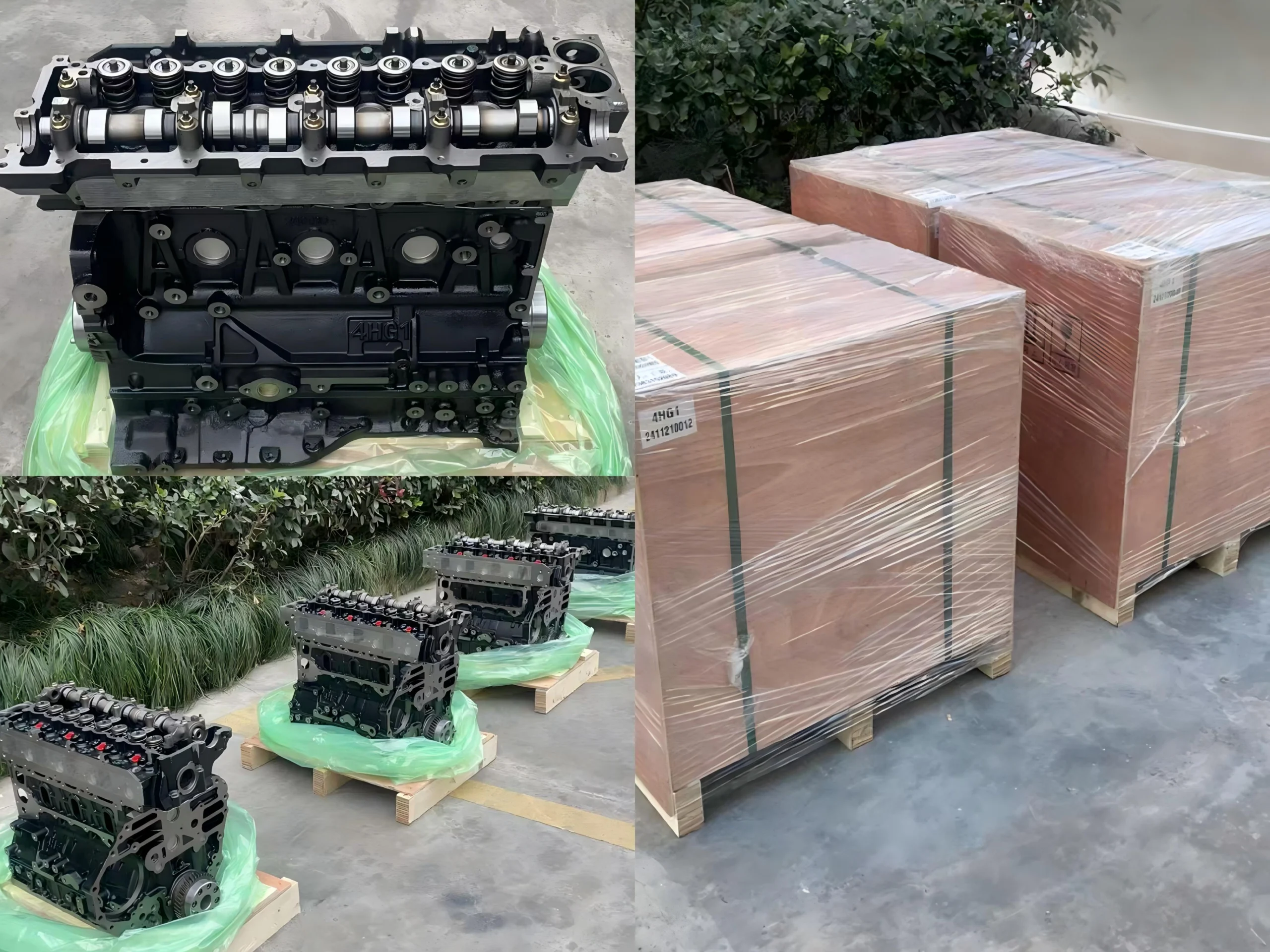packaged long block engine assembly for delivery